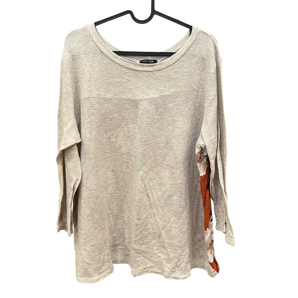 Papermoon 2X Cream Rust Floral 3/4 Sleeve Top Boho Fall Casual Pullover Made USA
